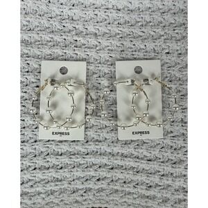 Express Hoop Pearl Earrings Gold Tone